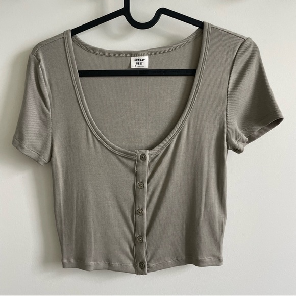 Sunday Best Tops - Sunday Best sage green button up tee
